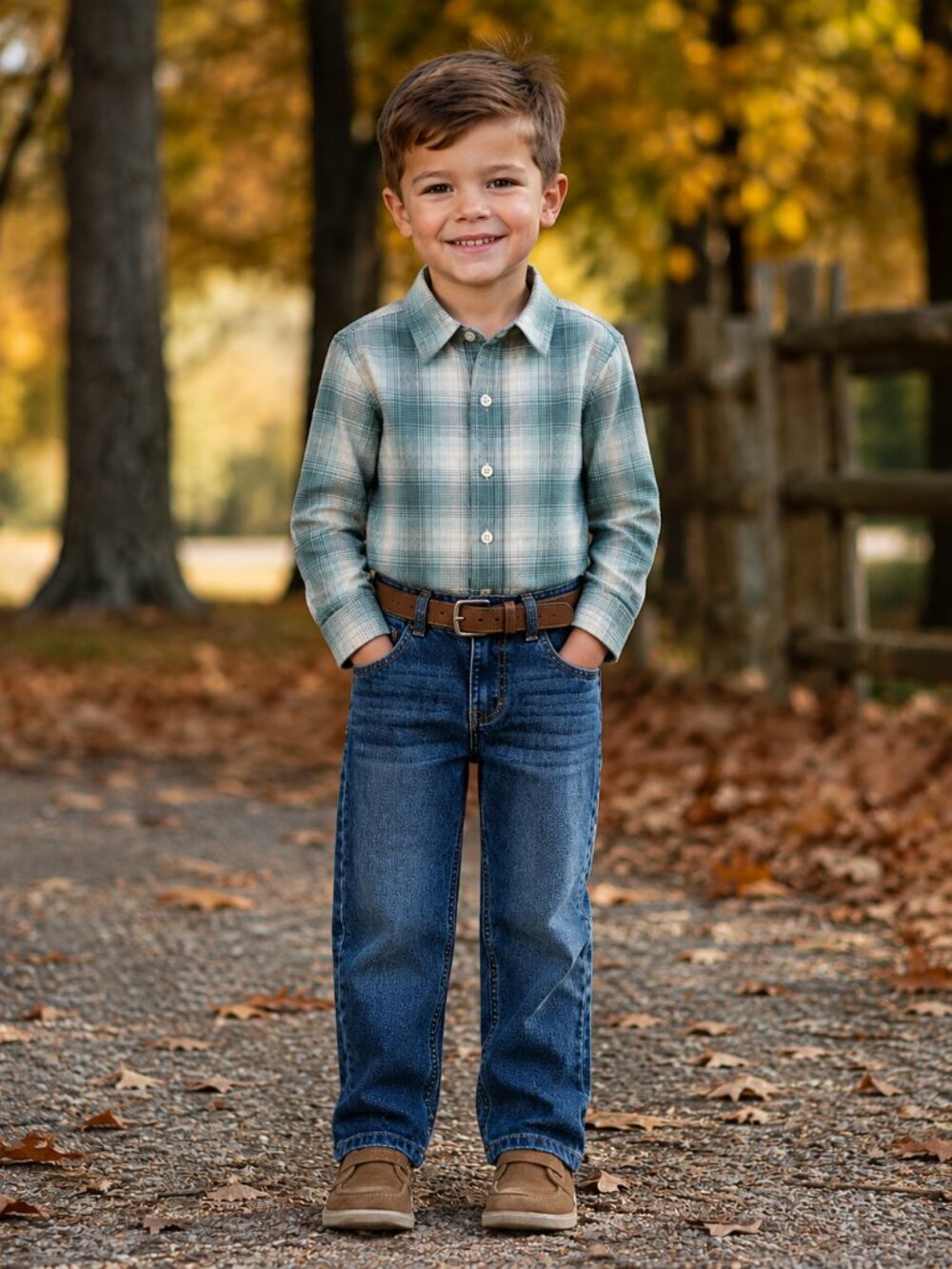 NWT OshKosh B’gosh Toddler Boy Outfit Set Size 5T Plaid Shirt & Straight Jeans